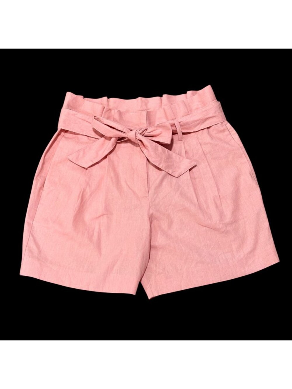 Boden Pink Linen-Blend Paperbag Waist Shorts With Tie Belt US Size 8